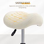 Homcom Saddle Stool, Pu Leather Adjustable Rolling Salon Chair With Steel Frame For Massage, Spa, Beauty And Tattoo, White