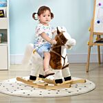 Homcom Rocking Horse With Music Sound, Ride On Horse With Saddle Gift For 3-6 Years Old Girl And Boy, Brown