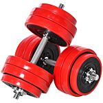 Homcom 30kgs Two-in-one Dumbbell & Barbell Adjustable Set Strength Muscle Exercise Fitness Plate Bar Clamp Rod Home Gym Sports Area