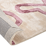 Area Rug Beige And Pink Viscose And Wool Abstract Pattern 160 X 230 Cm Modern Glam Style Beliani