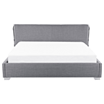 Eu Super King Size Panel Bed 6ft Grey Fabric Slatted Frame Contemporary Beliani
