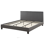 Panel Bed Grey Faux Leather Upholstery Eu Super King Size 6ft With Slatted Base Headboard Beliani