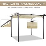 Outsunny 3 X 3(m) Metal Pergola Gazebo Awning Retractable Canopy Outdoor Garden Sun Shade Shelter Marquee Party Bbq Beige