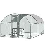 Pawhut Walk In Chicken Run With Chicken Activity Shelf And Cover, 2.8 X 3.8 X 2m