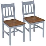 Homcom Dining Chairs Set Of 2, Kitchen Chair With Slat Back, Pine Wood Structure For Living Room And Dining Room, Grey