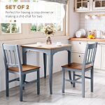 Homcom Dining Chairs Set Of 2, Kitchen Chair With Slat Back, Pine Wood Structure For Living Room And Dining Room, Grey