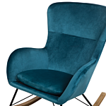 Rocking Chair Sea Blue Velvet Metal Legs Wooden Skates Modern Beliani