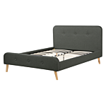 Slatted Bed Frame Dark Grey Polyester Fabric Upholstered Wooden Legs 5ft3 Eu King Size Modern Design Beliani