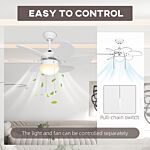 Homcom Ceiling Fan With Led Light, Flush Mount Ceiling Fan Lights With 6 Reversible Blades, Pull-chain Switch, White