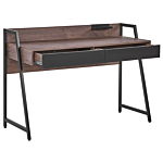 Home Office Desk Dark Wood Top 120 X 50 Cm Black Metal Frame With 2 Drawers Beliani