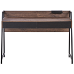 Home Office Desk Dark Wood Top 120 X 50 Cm Black Metal Frame With 2 Drawers Beliani