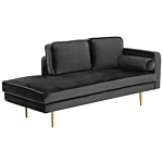 Chaise Lounge Black Velvet Upholstered Right Hand Orientation Metal Legs Bolster Pillow Modern Design Beliani