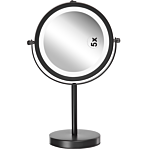 Makeup Mirror Black Iron Metal Frame Ø 13 Cm With Led Light 1x/5x Magnification Double Sided Cosmetic Desktop Beliani