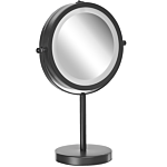 Makeup Mirror Black Iron Metal Frame Ø 13 Cm With Led Light 1x/5x Magnification Double Sided Cosmetic Desktop Beliani