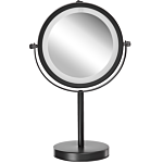 Makeup Mirror Black Iron Metal Frame Ø 13 Cm With Led Light 1x/5x Magnification Double Sided Cosmetic Desktop Beliani