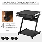 Homcom Movable Compact Small Computer Desk With 4 Moving Wheels Sliding Keyboard Tray Home Office Gaming Study Workstation Black