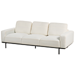 Sofa White Boucle Black Metal Legs 215 X 87 X 72 Cm 3 Seater Classic Couch Settee Living Room Modern Beliani