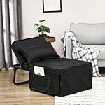 Homcom Fabric Sleeper Chair, Folding Chair Bed With Adjustable Backrest, Pillow, Side Pockets For Living Room, Black