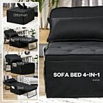 Homcom Fabric Sleeper Chair, Folding Chair Bed With Adjustable Backrest, Pillow, Side Pockets For Living Room, Black