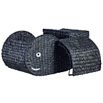 Wicker Basket Natural Black Water Hyacinth Woven Whale-shaped With Lid Toy Hamper Child's Room Accessory Beliani