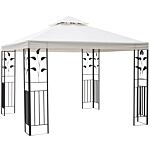 Outsunny 3 X 3m Outdoor Garden Steel Gazebo With 2 Tier Roof, Patio Canopy Marquee Patio Party Tent Canopy Shelter Vented Roof Decorative Frame Cream