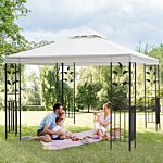 Outsunny 3 X 3m Outdoor Garden Steel Gazebo With 2 Tier Roof, Patio Canopy Marquee Patio Party Tent Canopy Shelter Vented Roof Decorative Frame Cream