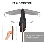 Outsunny Wooden Garden Parasol Umbrella Outdoor Sun Shade Canopy, Dark Grey，2 X 3m