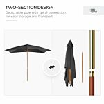 Outsunny Wooden Garden Parasol Umbrella Outdoor Sun Shade Canopy, Dark Grey，2 X 3m