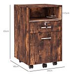 Vinsetto Lockable Filing Cabinet For Home Office, Mobile File Cabinet With Wheels Hanging Bar For A4, Letter Size, Rustic Brown