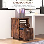 Vinsetto Lockable Filing Cabinet For Home Office, Mobile File Cabinet With Wheels Hanging Bar For A4, Letter Size, Rustic Brown