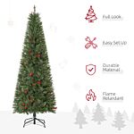 Homcom Pencil Artificial Christmas Tree With Realistic Branches, Red Berries, Auto Open, Green