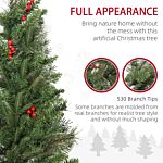 Homcom Pencil Artificial Christmas Tree With Realistic Branches, Red Berries, Auto Open, Green