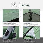 Outsunny Tunnel Tent, 2-3 Person Camping Tent With Sewn-in Groundsheet, Air Vents, Rainfly, 2000mm Water Column, Green