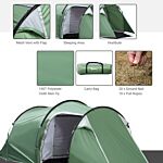 Outsunny Tunnel Tent, 2-3 Person Camping Tent With Sewn-in Groundsheet, Air Vents, Rainfly, 2000mm Water Column, Green