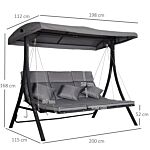 Outsunny Steel Pipe 3-seater Outdoor Garden Recliner Swing Chair Grey