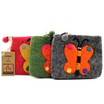 Natural Felt Zipper Pouch (asst) - Big Butterfly