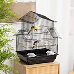 Pawhut Metal Bird Cage With Plastic Swing Perch Food Container Tray Handle For Finch Canary Budgie 50.5 X 40 X 63cm Black