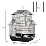 Pawhut Metal Bird Cage With Plastic Swing Perch Food Container Tray Handle For Finch Canary Budgie 50.5 X 40 X 63cm Black