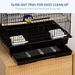 Pawhut Metal Bird Cage With Plastic Swing Perch Food Container Tray Handle For Finch Canary Budgie 50.5 X 40 X 63cm Black