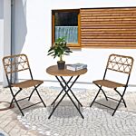 Outsunny 3 Pcs Pe Rattan Wicker Bistro Set Conversation Patio Furniture Set W/ Foldable Coffee Table And Chairs And Steel Frame, Natural