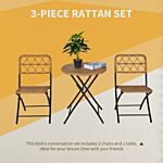 Outsunny 3 Pcs Pe Rattan Wicker Bistro Set Conversation Patio Furniture Set W/ Foldable Coffee Table And Chairs And Steel Frame, Natural