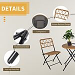 Outsunny 3 Pcs Pe Rattan Wicker Bistro Set Conversation Patio Furniture Set W/ Foldable Coffee Table And Chairs And Steel Frame, Natural