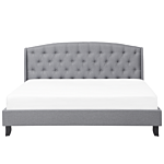 Slatted Bed Frame Grey Polyester Fabric Upholstered Tufted Headrest 6ft Eu Super King Size Modern Design Beliani