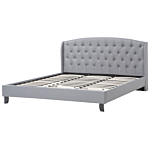 Slatted Bed Frame Grey Polyester Fabric Upholstered Tufted Headrest 6ft Eu Super King Size Modern Design Beliani