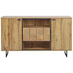 Sideboard Light Wood Particle Board 2 Door Cabinet With 2 Drawers Metal Legs Rustic Beliani