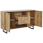 Sideboard Light Wood Particle Board 2 Door Cabinet With 2 Drawers Metal Legs Rustic Beliani