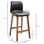 Homcom Modern Bar Stools Set Of 2, Pu Leather Upholstered Bar Chairs With Wooden Frame, Footrest For Home Bar, Dining Room