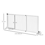 Pawhut Adjustable Wooden Pet Gate Freestanding Dog Barrier Fence Doorway 3 Panels Safety Gate W/ Lockable Door White 71h X 113-166w Cm