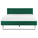 Upholstered Bed Frame Green Velvet Eu King Size 5ft3 160 X 200 Cm Green Headboard Silver Leg Glam Beliani