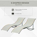 Outsunny Set Of 2 S-shaped Foldable Lounge Chair Sun Lounger Reclining Outdoor Chair For Patio Beach Garden Beige